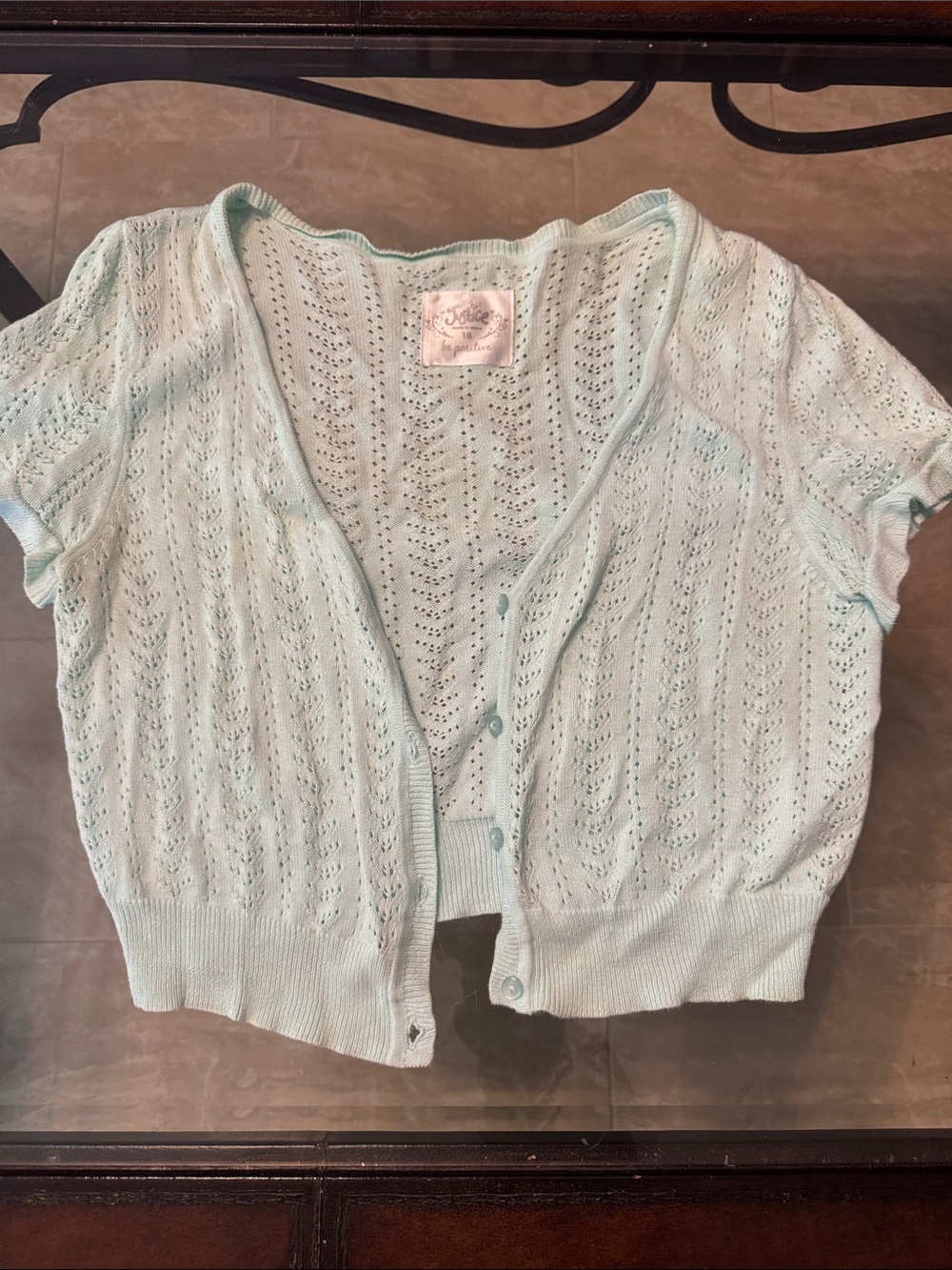 Vintage Justice Mint Short-Sleeve Openwork Cardigan